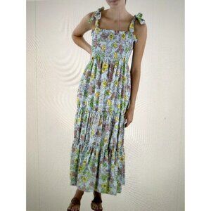 70F/21C Womens Blue Floral Print Tie Up Slip Maxi Dress Size S